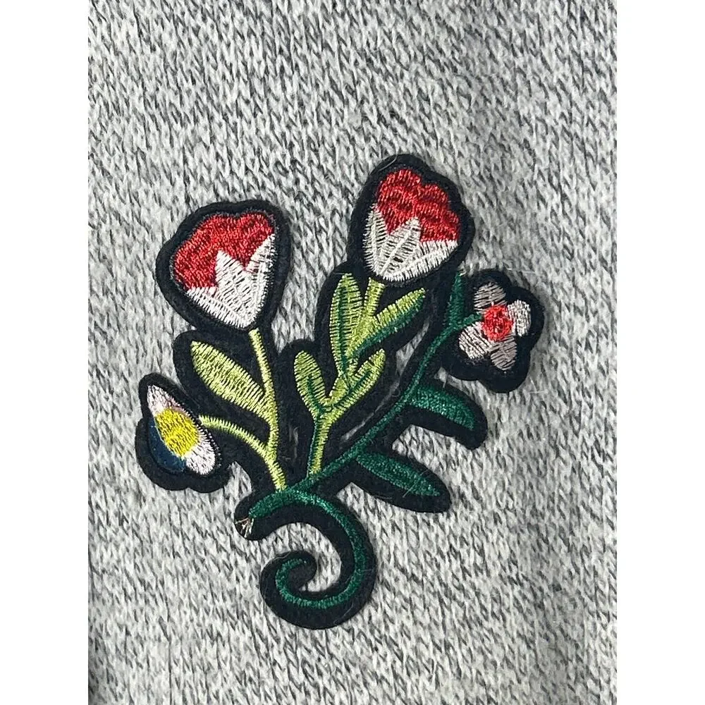 Hail3y:23 Cardigan Sweater Medium PETITE Gray Hooded Applique Embroidered Pocket - Picture 7 of 15